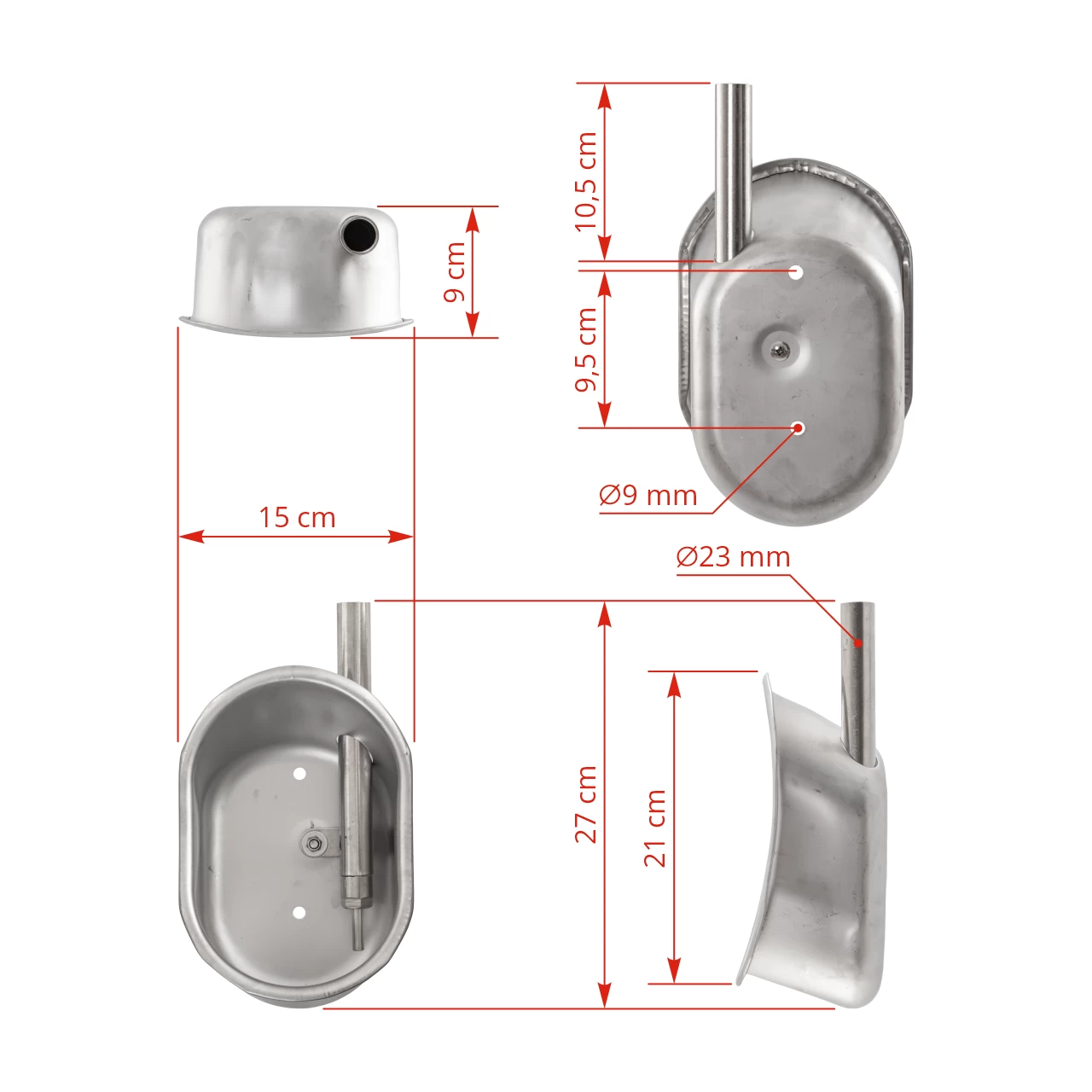 Vaschetta antispreco in acciaio inox per suini piccola FDA T110 dimensioni