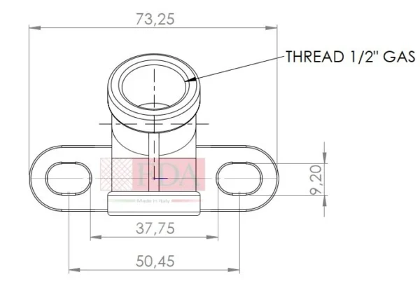Disegno tecnico supporto fisso in acciaio inox con piastra a muro per abbeveratoio suini