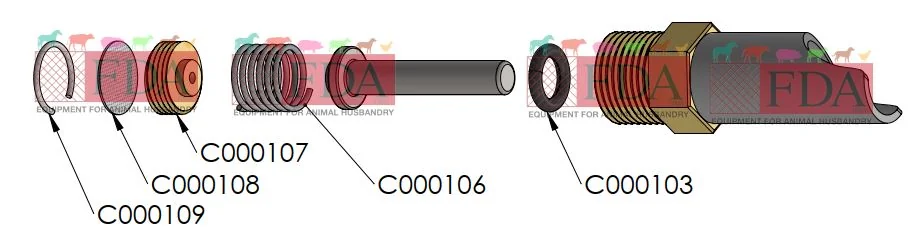 Esploso componenti abbeveratoio a succhiotto ottone e inox