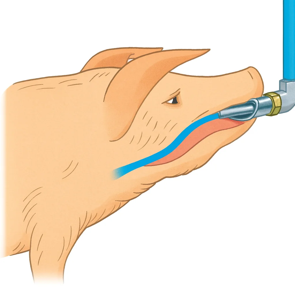 Suino che beve da un abbeveratoio a succhiotto FDA