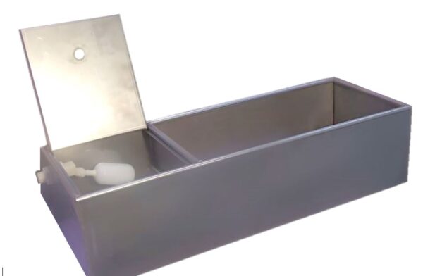 Vasca in acciaio inox AISI 304 per abbeveraggio animali con galleggiante 1/2" e scarico 3/4"