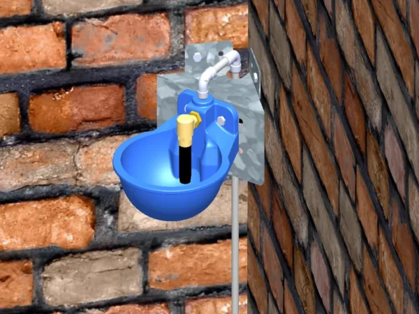 Staffa angolare zincata FAR22 installata su muro con abbeveratoio collegato a tubo