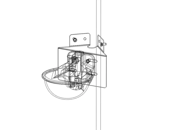 Disegno tecnico staffa angolare FAR22 con abbeveratoio montato su parete