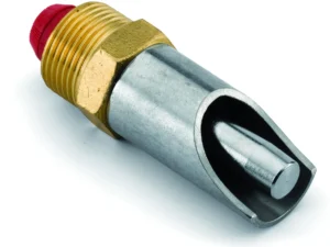 Big pig nipple drinker for sows and fattening pigs with 3/4 inch gas thread, brass fitting and stainless steel body, front view