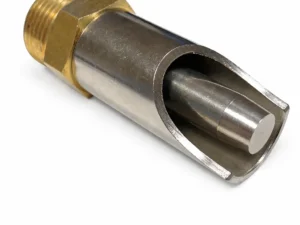 Big pig nipple drinker for sows and fattening pigs with 3/4 inch gas thread, brass fitting and stainless steel body, front view