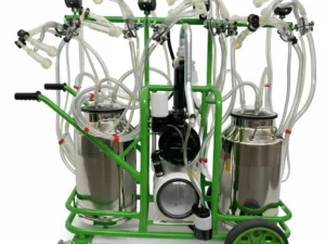 Left side view of goat and sheep milking machine with eight milking units